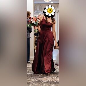 Davids Bridal Burgundy/Wine One Shoulder Bridesmaid/Evening Gown - w/ pockets!!!